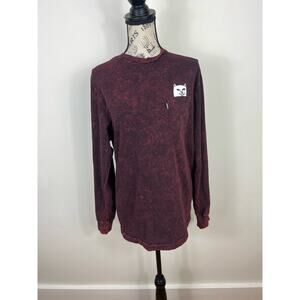 RipnDip Long sleeve red and black marble pattern shirt with hidden cat